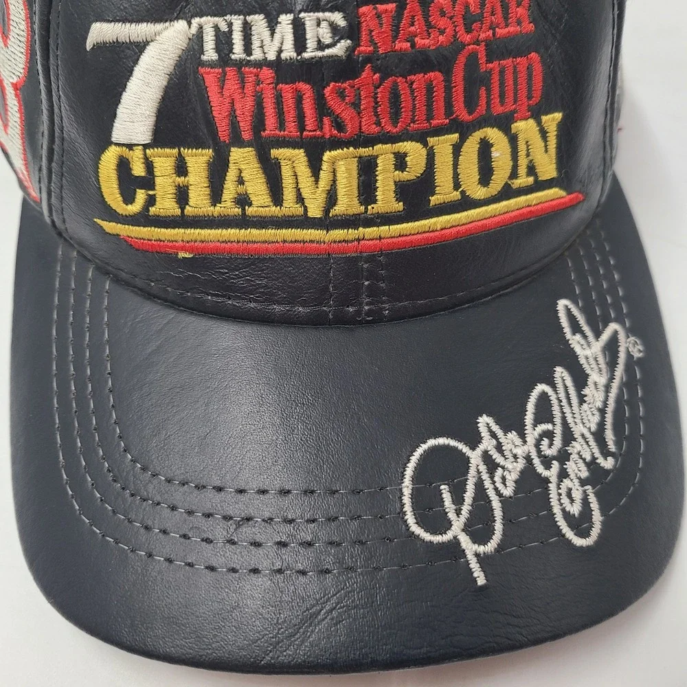 Vtg‎ Dale Earnhardt Hat Strapback (Fits Small) Leather Black NASCAR #3 Champion